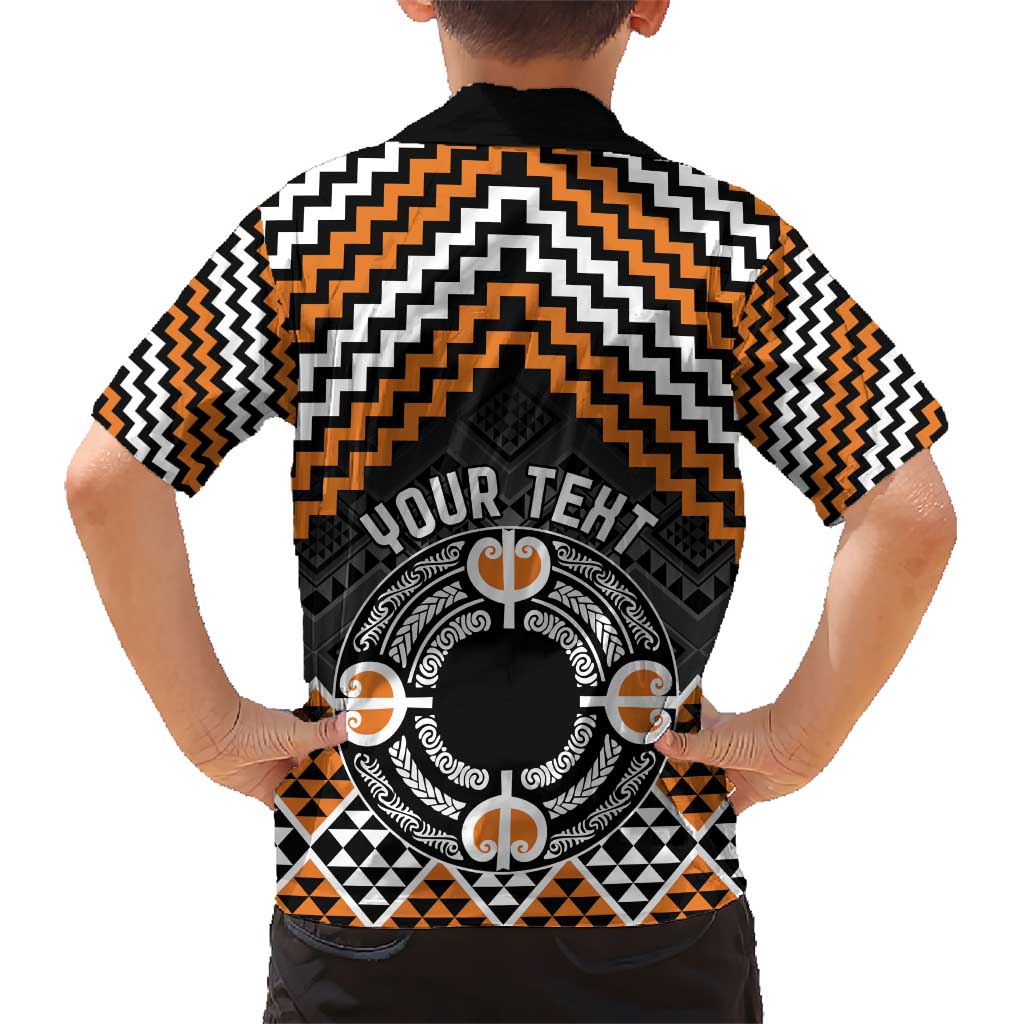 Personalised Aotearoa Niho Taniwha Motif Kid Hawaiian Shirt Gold Style