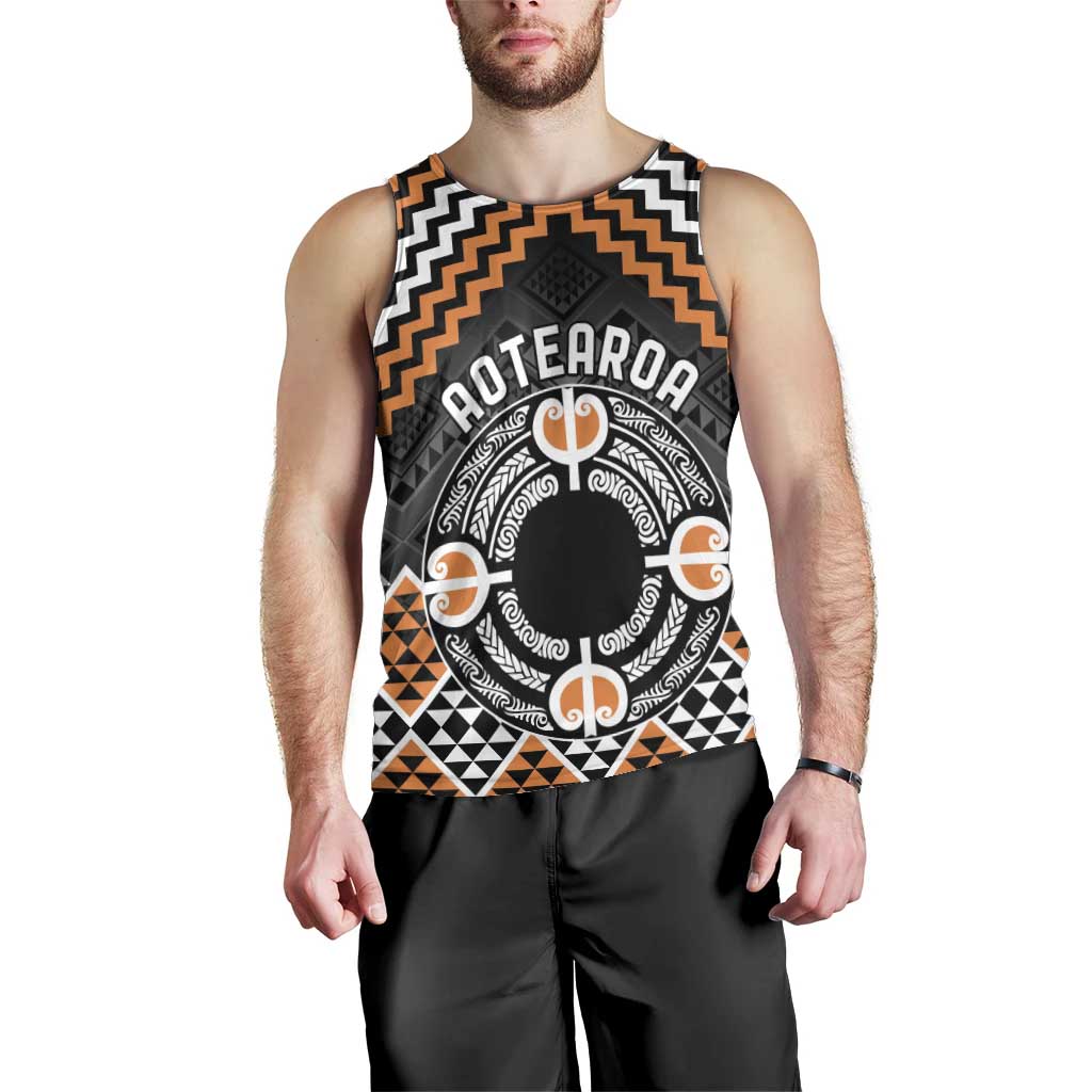 Personalised Aotearoa Niho Taniwha Motif Men Tank Top Gold Style