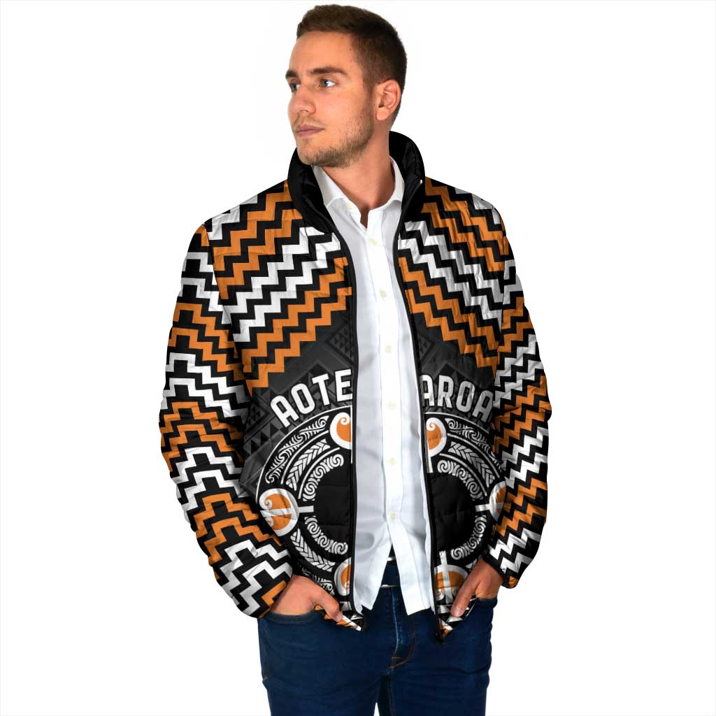 Personalised Aotearoa Niho Taniwha Motif Padded Jacket Gold Style - Polynesian Pride