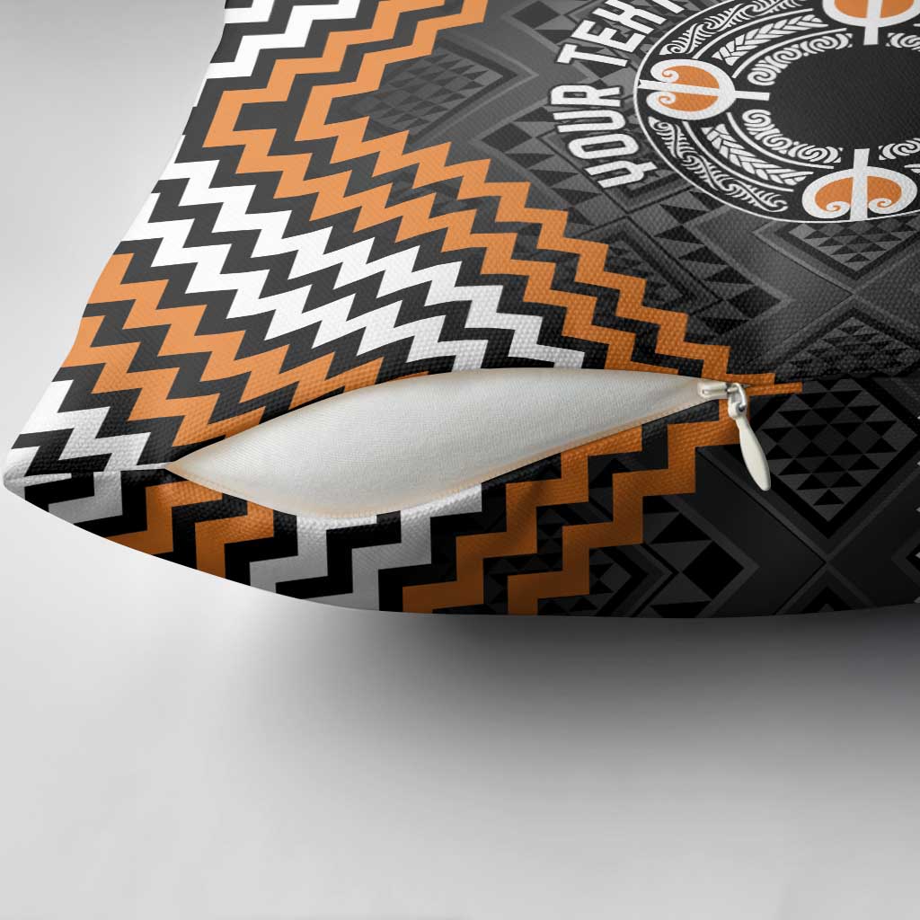 Personalised Aotearoa Niho Taniwha Motif Pillow Cover Gold Style - Polynesian Pride