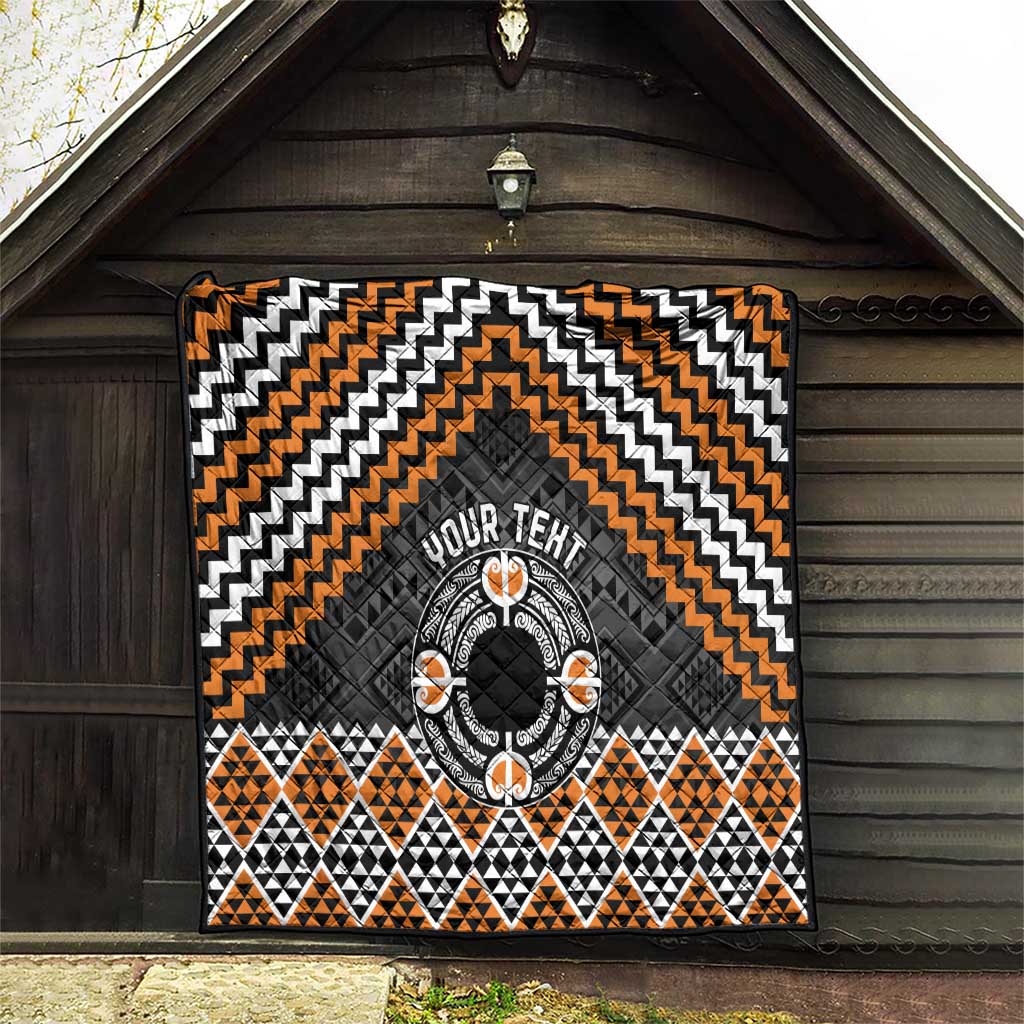 Personalised Aotearoa Niho Taniwha Motif Quilt Gold Style