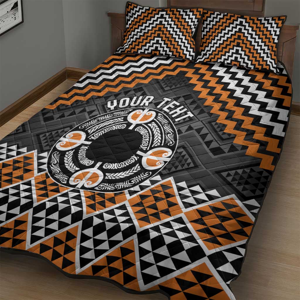 Personalised Aotearoa Niho Taniwha Motif Quilt Bed Set Gold Style