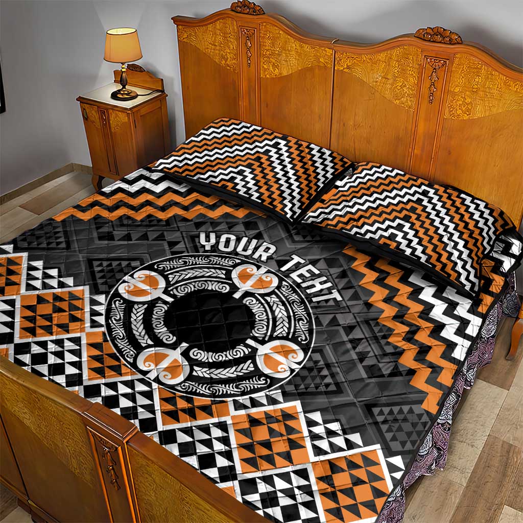 Personalised Aotearoa Niho Taniwha Motif Quilt Bed Set Gold Style