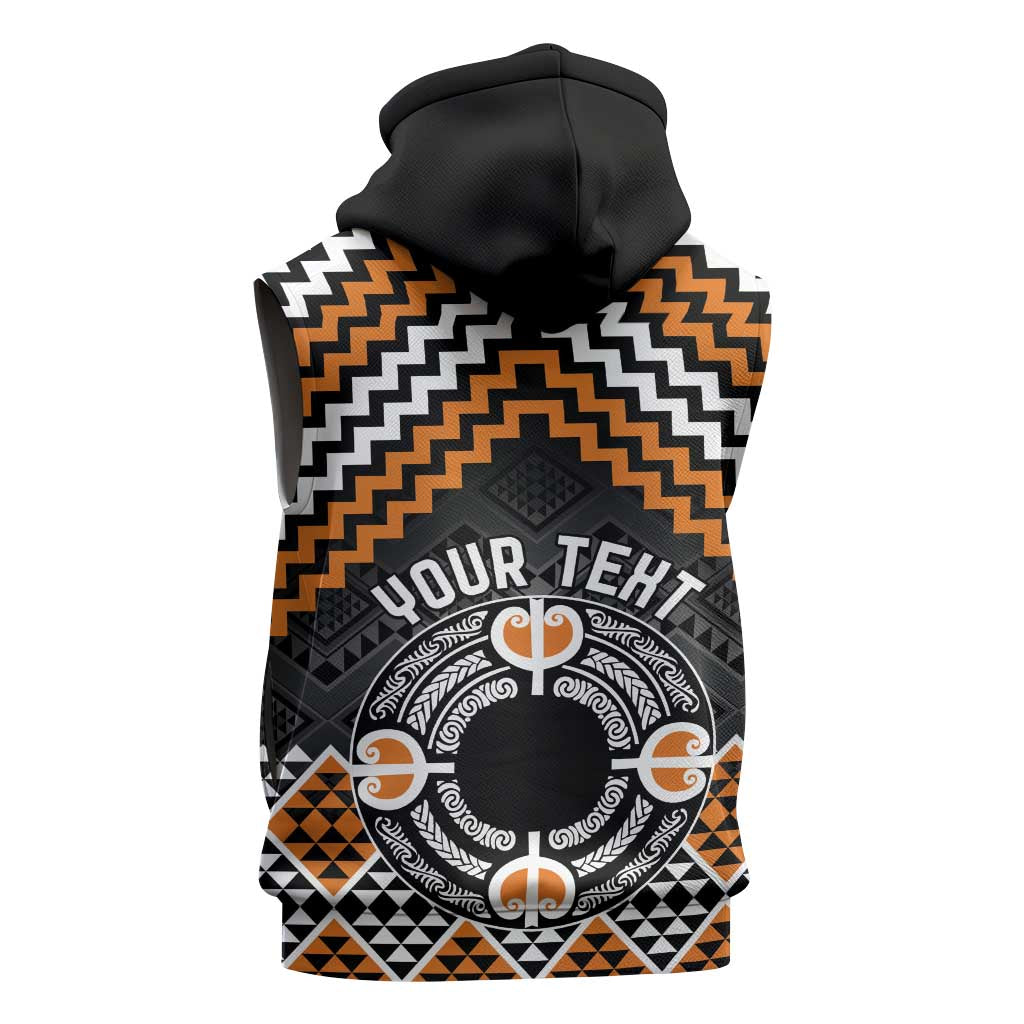 Personalised Aotearoa Niho Taniwha Motif Sleeveless Zip Hoodie Gold Style - Polynesian Pride