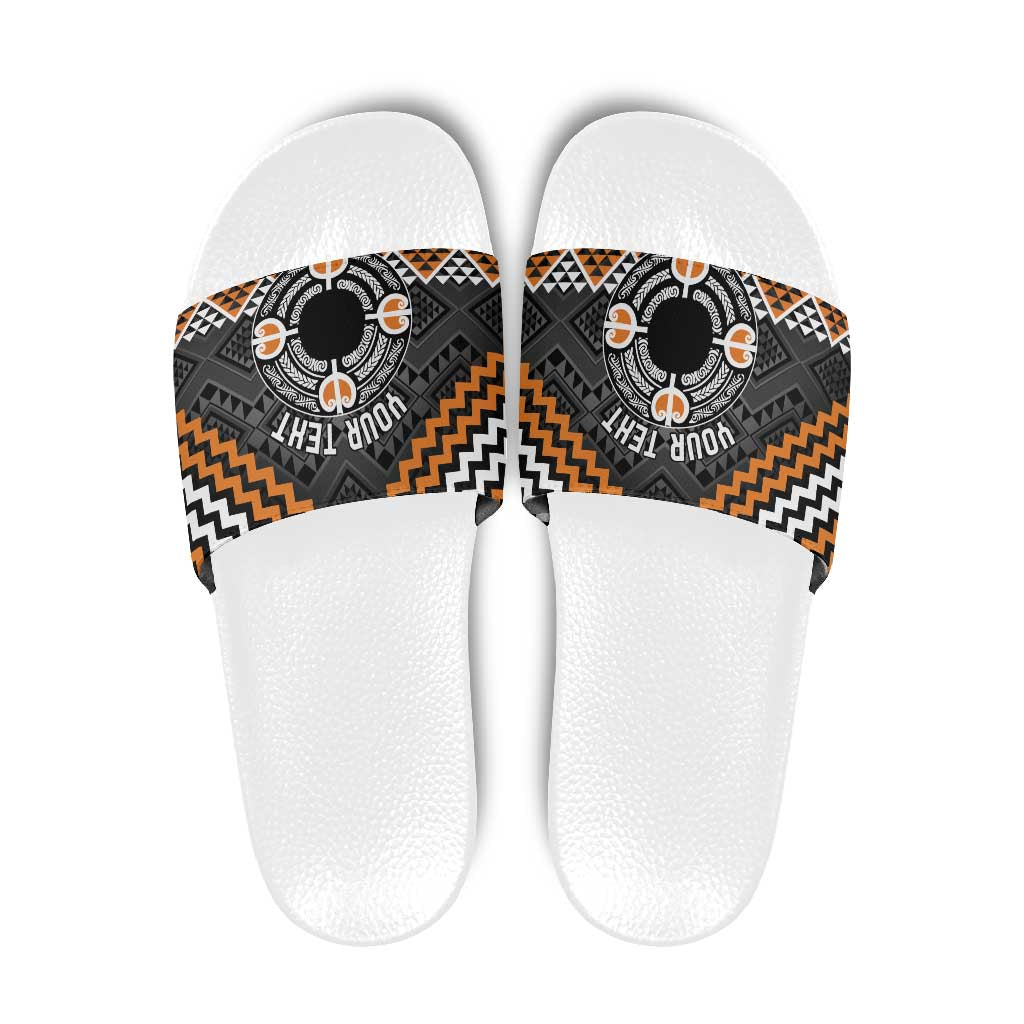 Personalised Aotearoa Niho Taniwha Motif Slide Sandals Gold Style - Polynesian Pride
