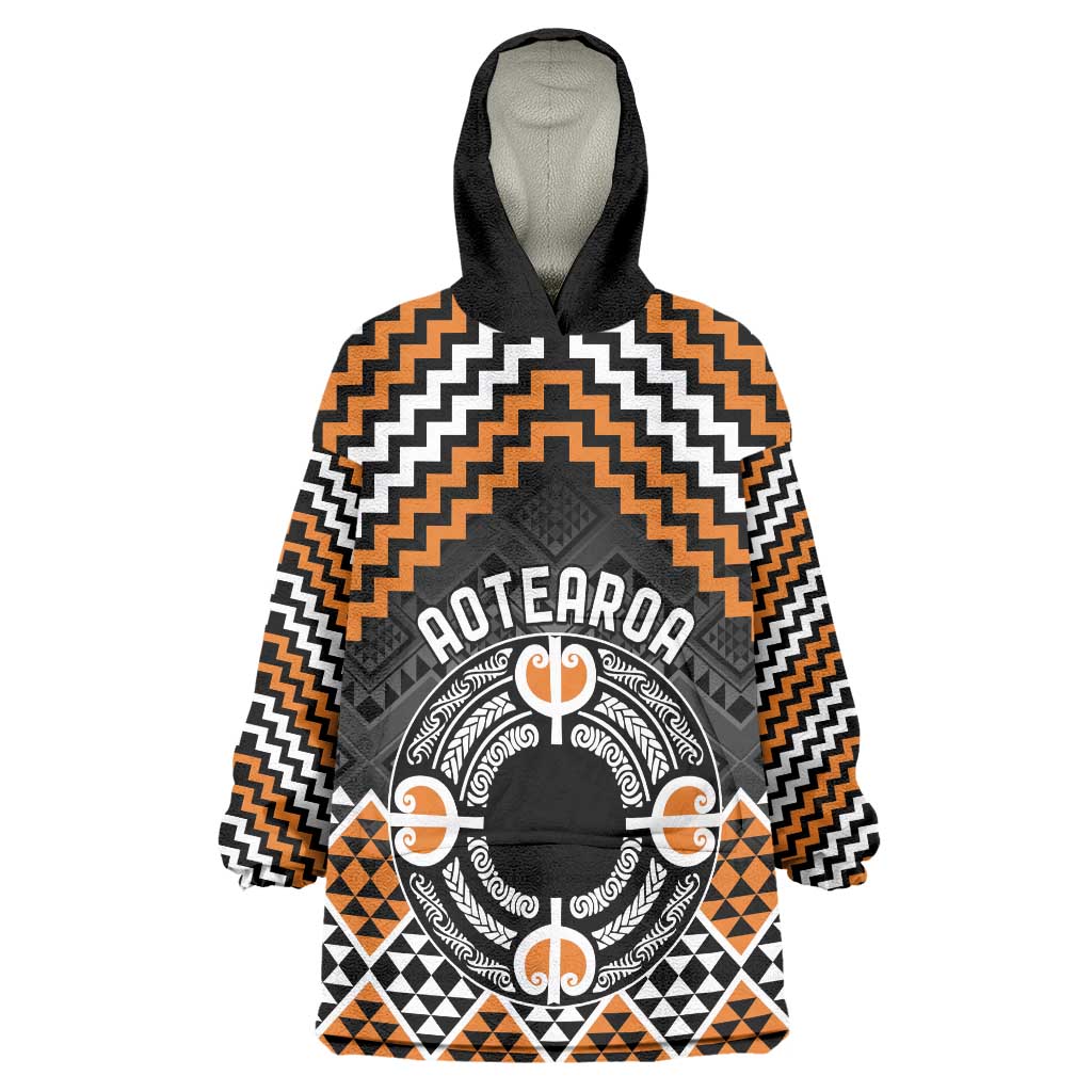 Personalised Aotearoa Niho Taniwha Motif Wearable Blanket Hoodie Gold Style