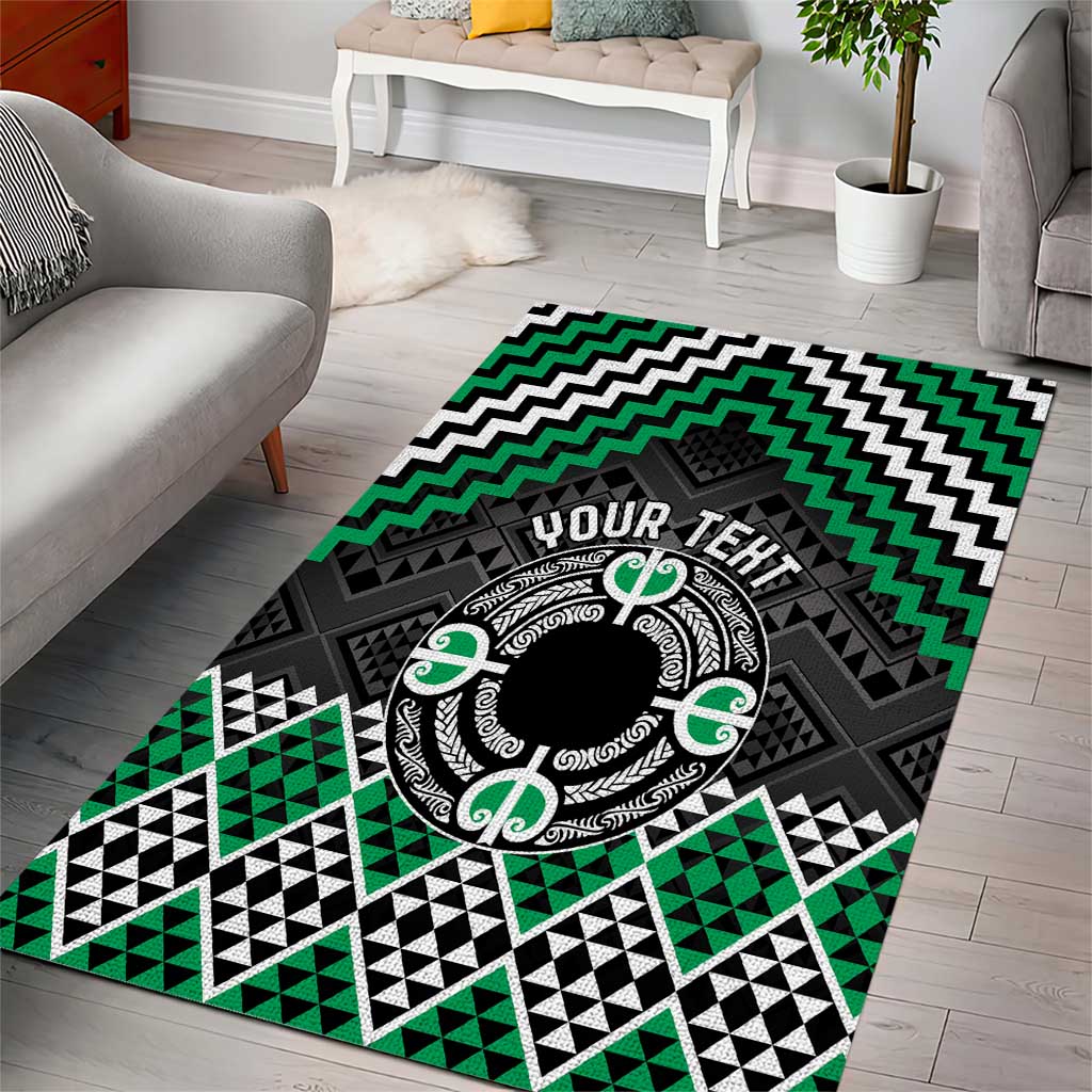 Personalised Aotearoa Niho Taniwha Motif Area Rug Green Style
