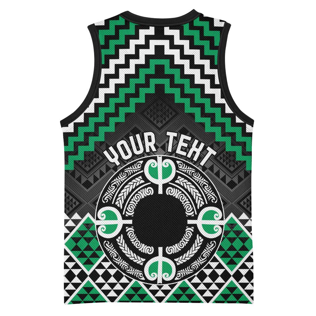 Personalised Aotearoa Niho Taniwha Motif Basketball Jersey Green Style - Polynesian Pride
