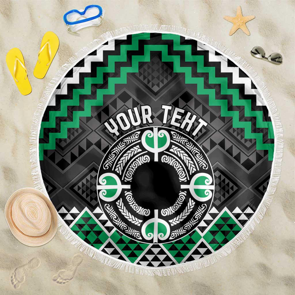 Personalised Aotearoa Niho Taniwha Motif Beach Blanket Green Style