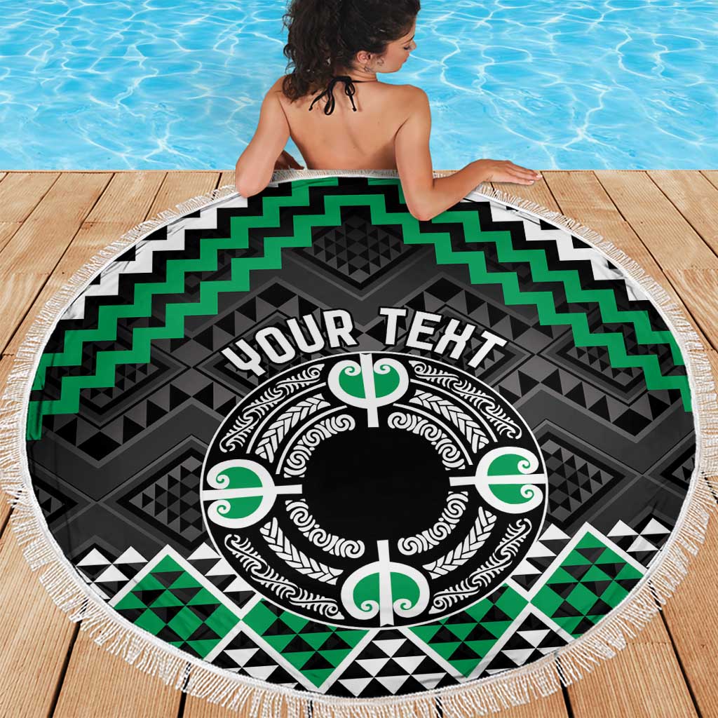 Personalised Aotearoa Niho Taniwha Motif Beach Blanket Green Style
