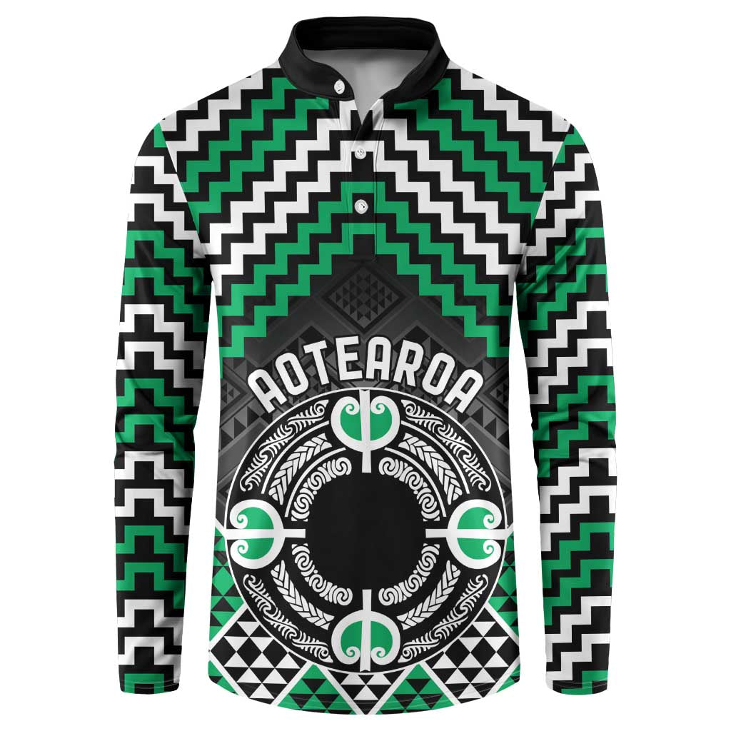 Personalised Aotearoa Niho Taniwha Motif Button Sweatshirt Green Style