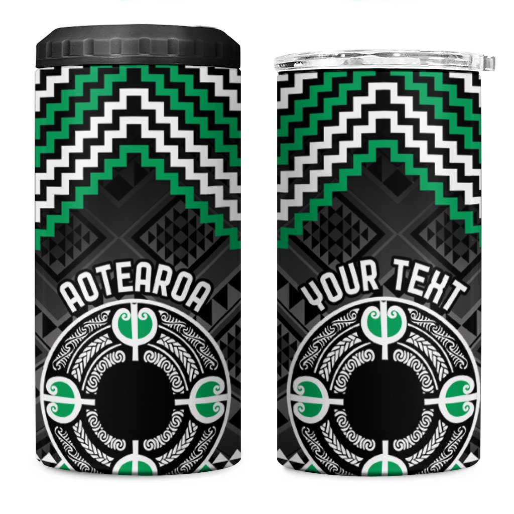 Personalised Aotearoa Niho Taniwha Motif 4 in 1 Can Cooler Tumbler Green Style