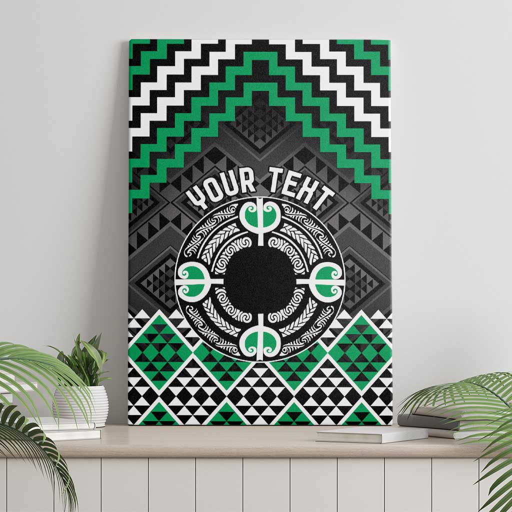 Personalised Aotearoa Niho Taniwha Motif Canvas Wall Art Green Style