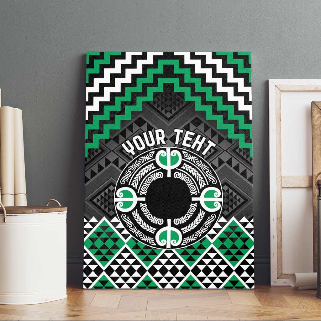 Personalised Aotearoa Niho Taniwha Motif Canvas Wall Art Green Style