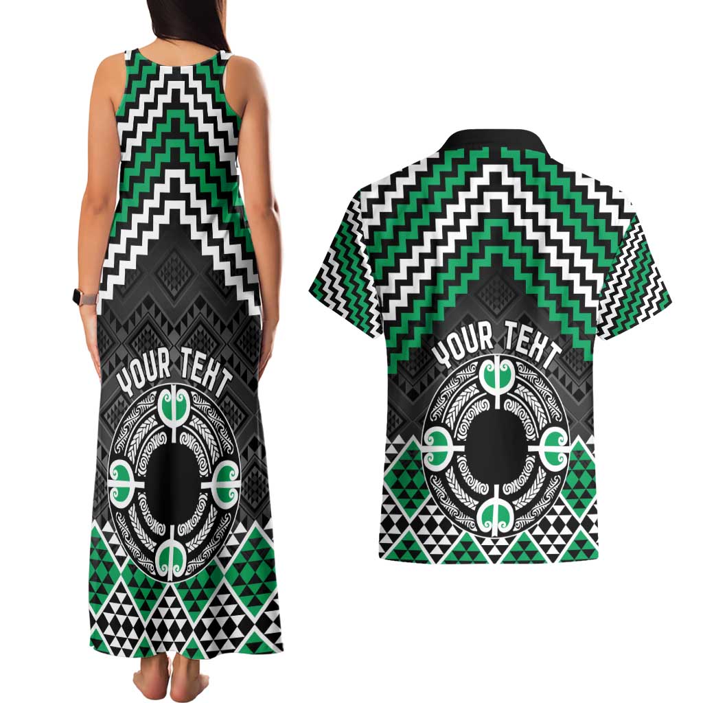 Personalised Aotearoa Niho Taniwha Motif Couples Matching Tank Maxi Dress and Hawaiian Shirt Green Style