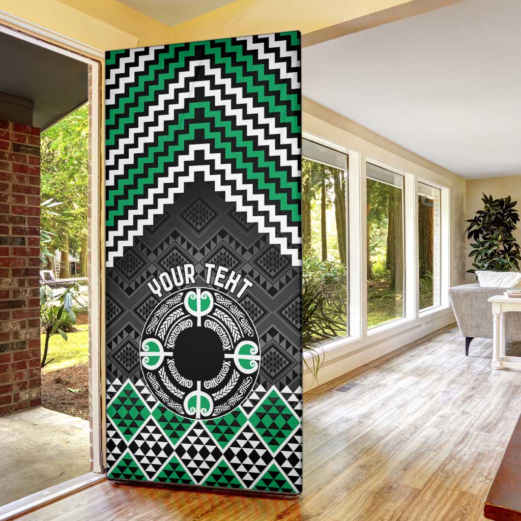 Personalised Aotearoa Niho Taniwha Motif Door Cover Green Style - Polynesian Pride