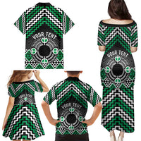 Personalised Aotearoa Niho Taniwha Motif Family Matching Puletasi and Hawaiian Shirt Green Style