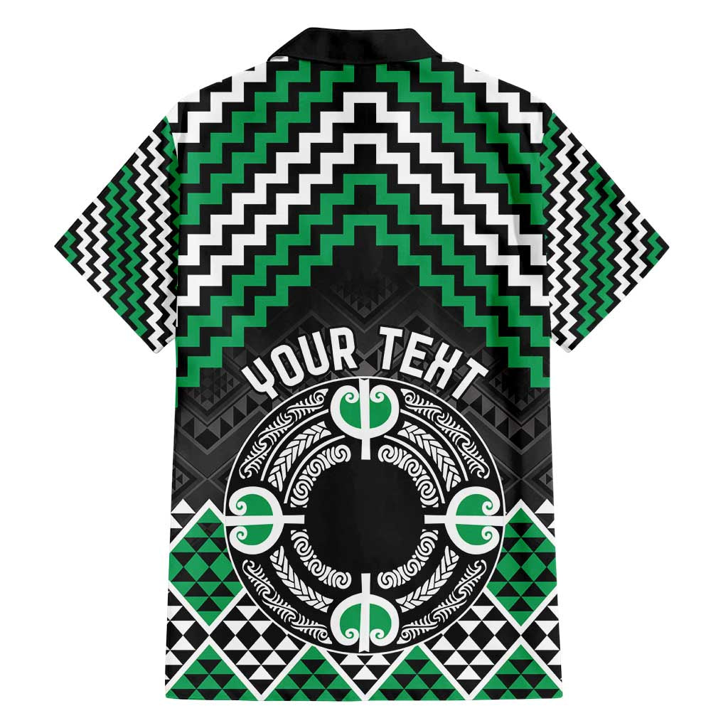 Personalised Aotearoa Niho Taniwha Motif Family Matching Puletasi and Hawaiian Shirt Green Style