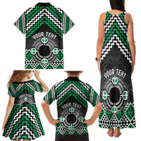 Personalised Aotearoa Niho Taniwha Motif Family Matching Tank Maxi Dress and Hawaiian Shirt Green Style