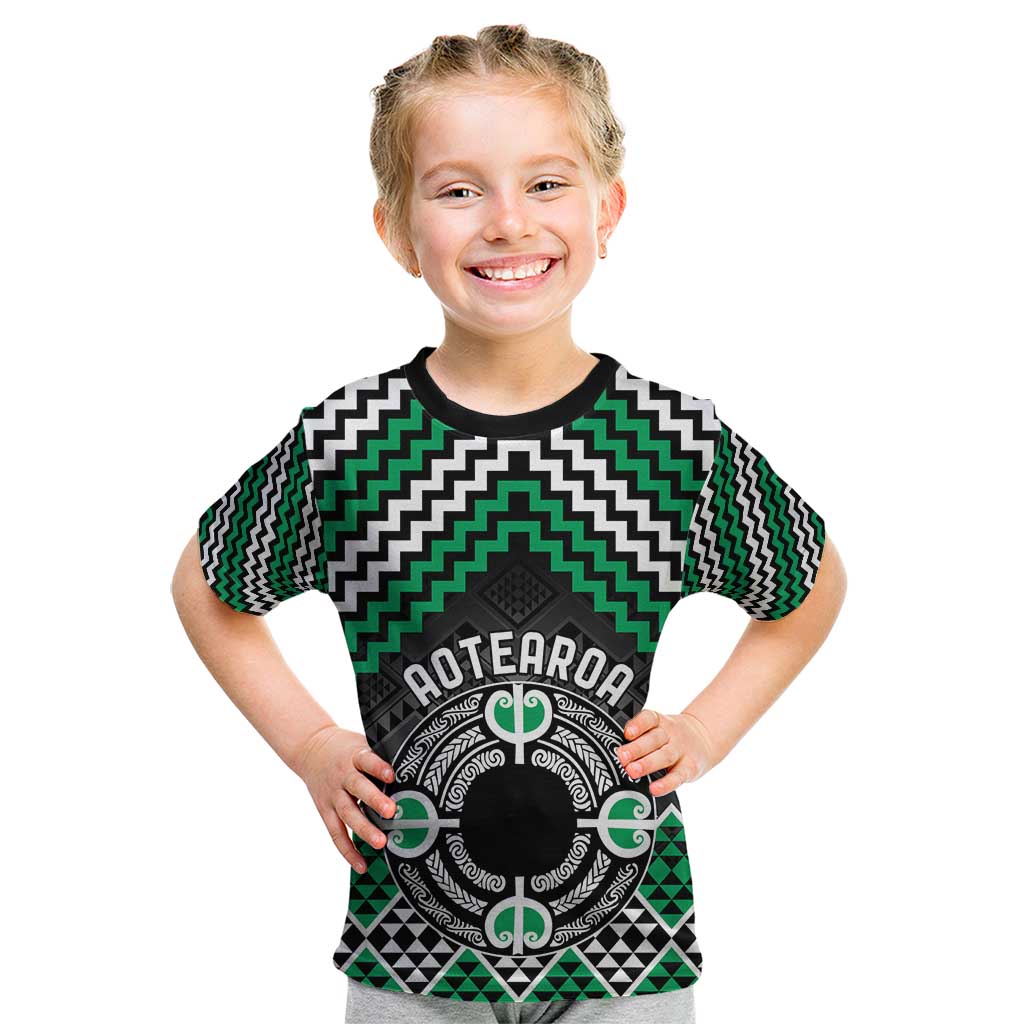 Personalised Aotearoa Niho Taniwha Motif Kid T Shirt Green Style LT9 Green - Polynesian Pride