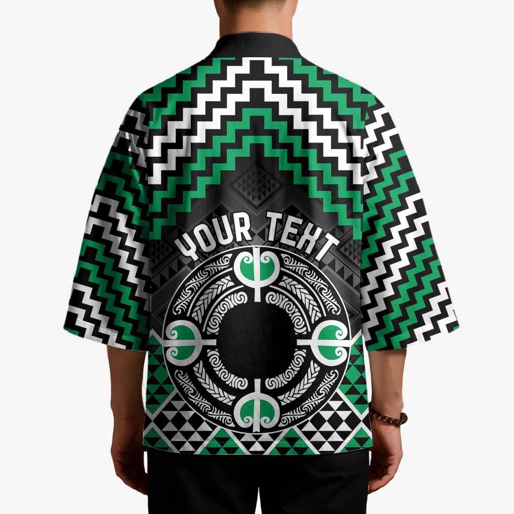 Personalised Aotearoa Niho Taniwha Motif Kimono Green Style - Polynesian Pride