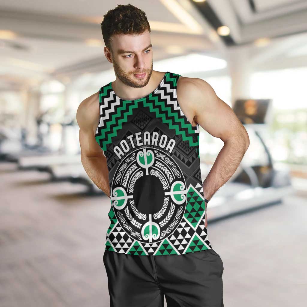 Personalised Aotearoa Niho Taniwha Motif Men Tank Top Green Style