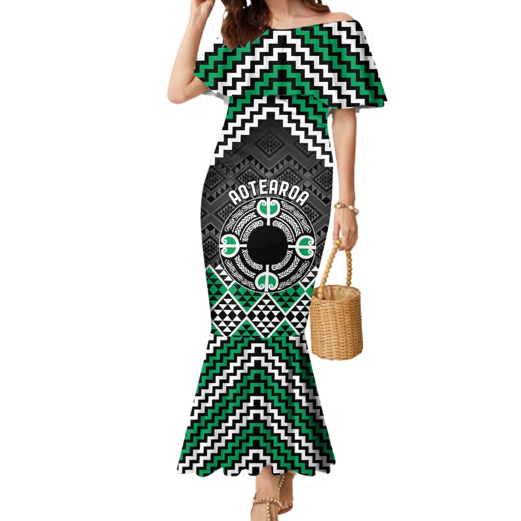 Personalised Aotearoa Niho Taniwha Motif Mermaid Dress Green Style