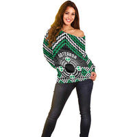 Personalised Aotearoa Niho Taniwha Motif Off Shoulder Sweater Green Style