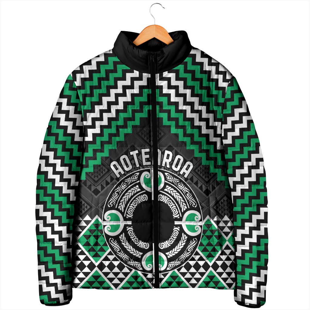 Personalised Aotearoa Niho Taniwha Motif Padded Jacket Green Style - Polynesian Pride