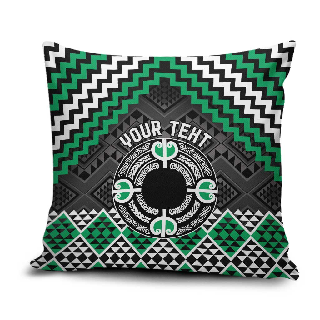 Personalised Aotearoa Niho Taniwha Motif Pillow Cover Green Style - Polynesian Pride
