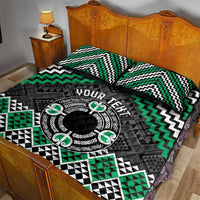 Personalised Aotearoa Niho Taniwha Motif Quilt Bed Set Green Style