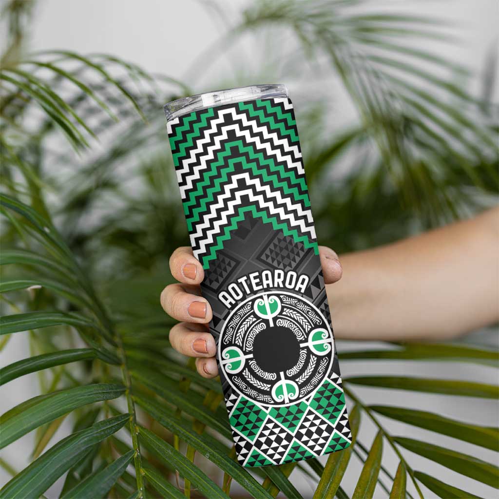 Personalised Aotearoa Niho Taniwha Motif Skinny Tumbler Green Style