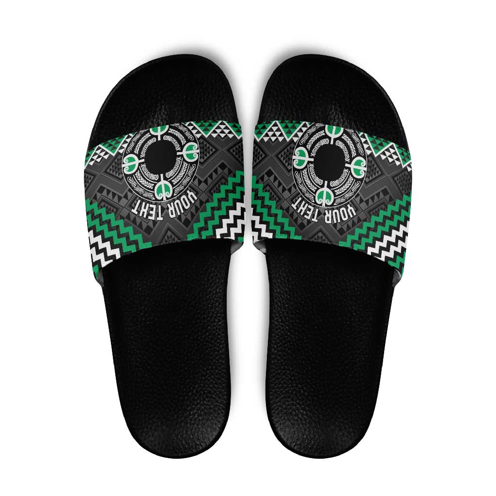 Personalised Aotearoa Niho Taniwha Motif Slide Sandals Green Style - Polynesian Pride