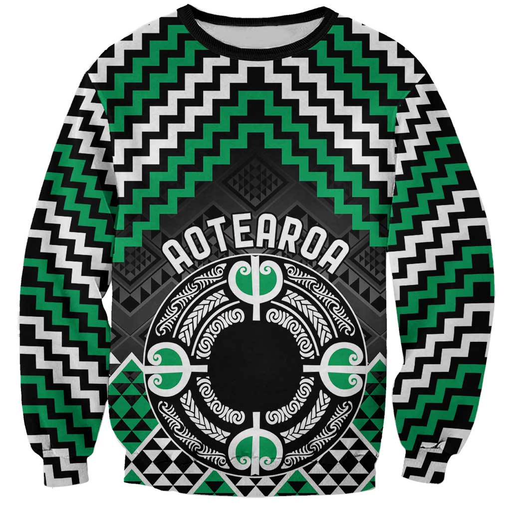 Personalised Aotearoa Niho Taniwha Motif Sweatshirt Green Style LT9 Unisex Green - Polynesian Pride