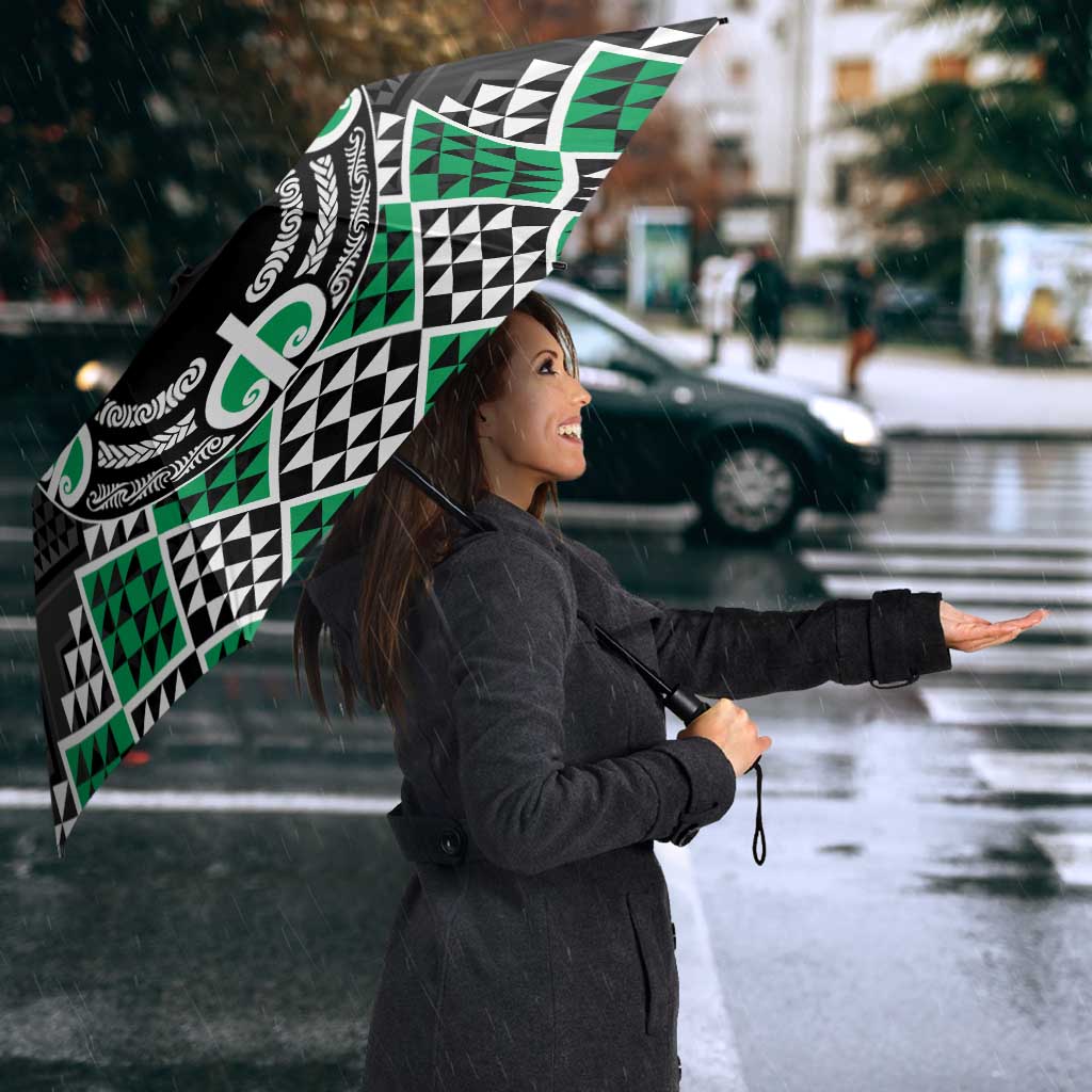 Personalised Aotearoa Niho Taniwha Motif Umbrella Green Style - Polynesian Pride