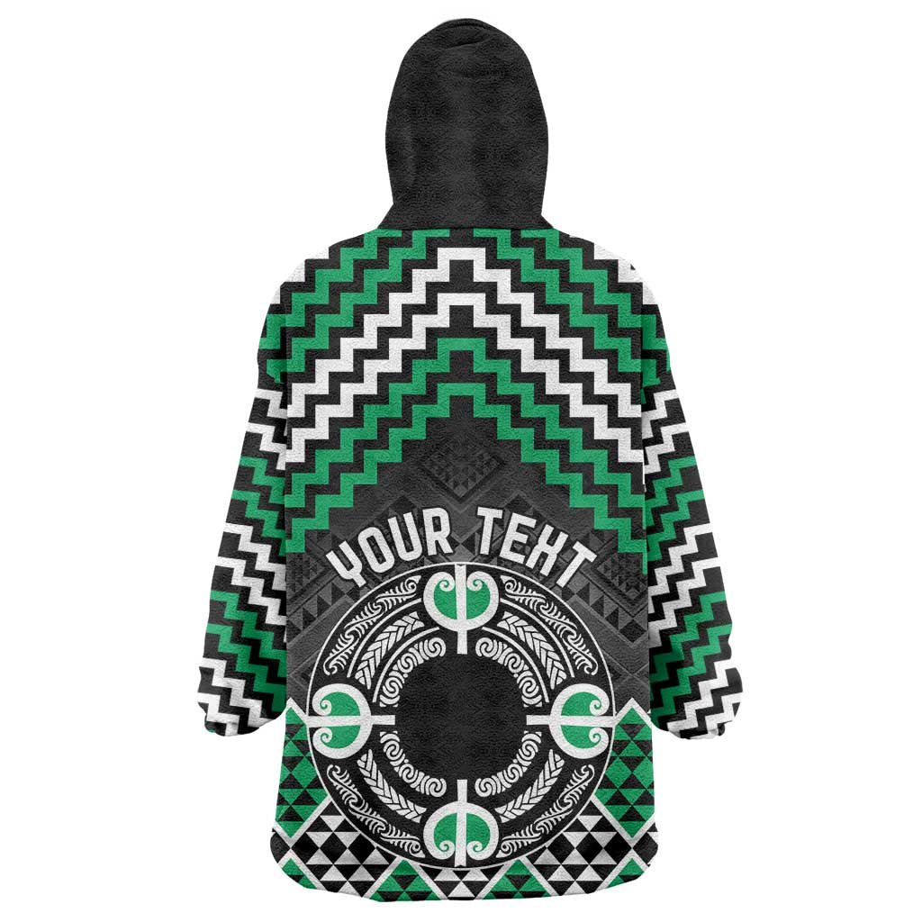 Personalised Aotearoa Niho Taniwha Motif Wearable Blanket Hoodie Green Style