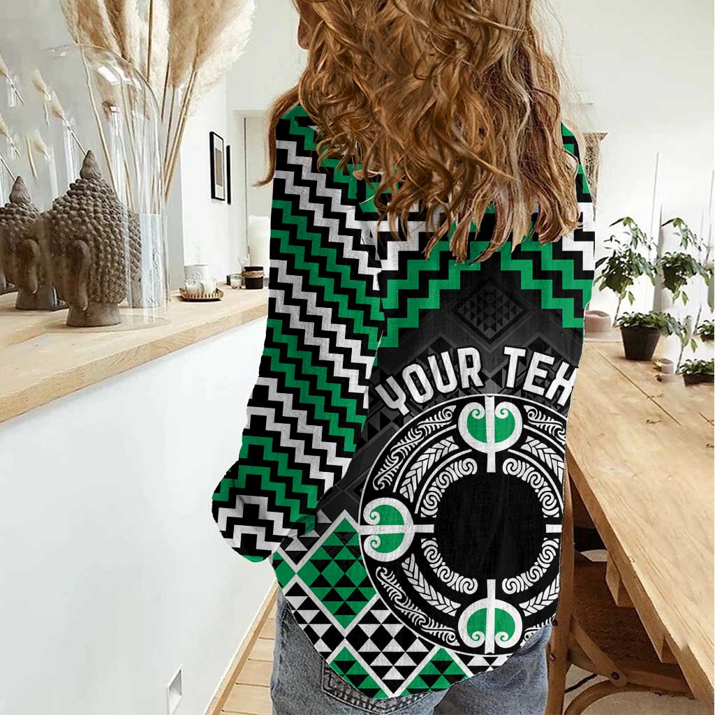 Personalised Aotearoa Niho Taniwha Motif Women Casual Shirt Green Style