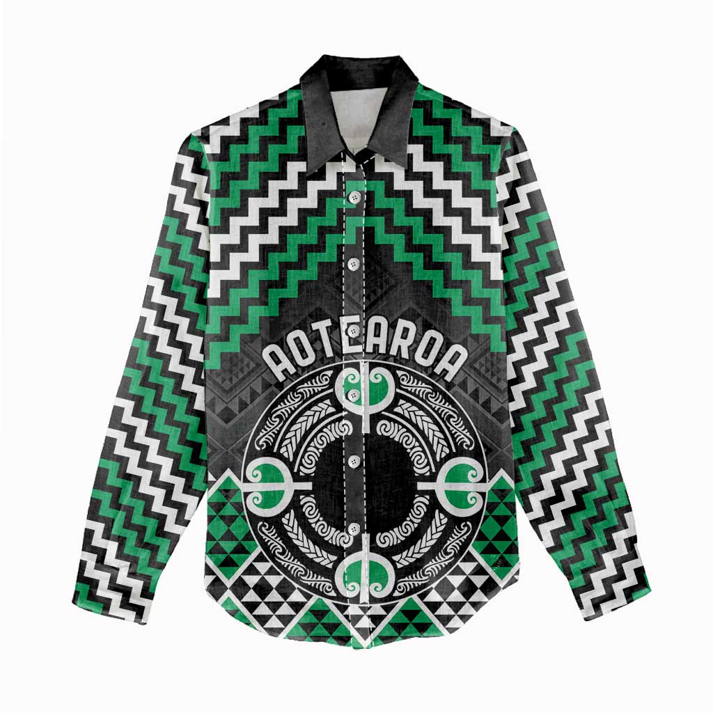 Personalised Aotearoa Niho Taniwha Motif Women Casual Shirt Green Style