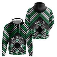 Personalised Aotearoa Niho Taniwha Motif Zip Hoodie Green Style