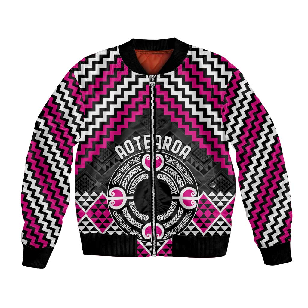 Personalised Aotearoa Niho Taniwha Motif Bomber Jacket Pink Style