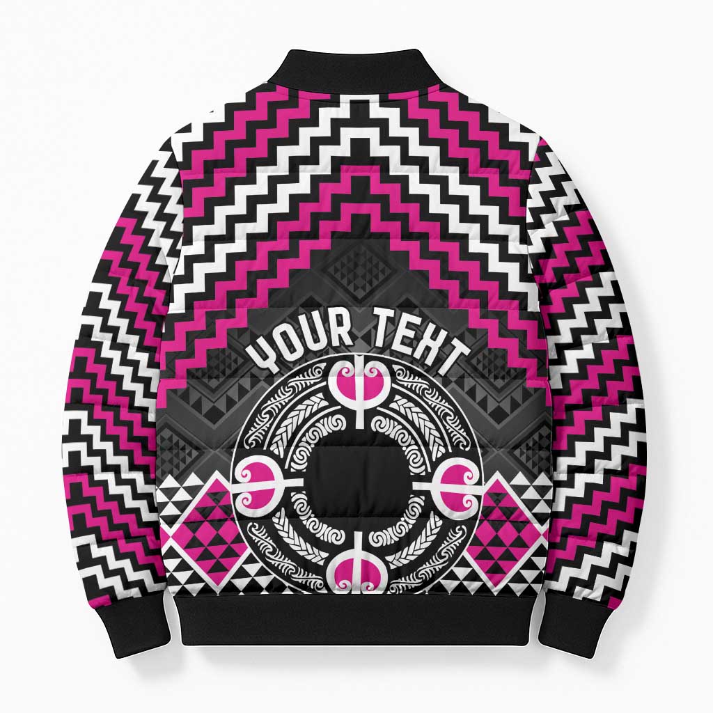 Personalised Aotearoa Niho Taniwha Motif Bomber Puffer Jacket Pink Style - Polynesian Pride