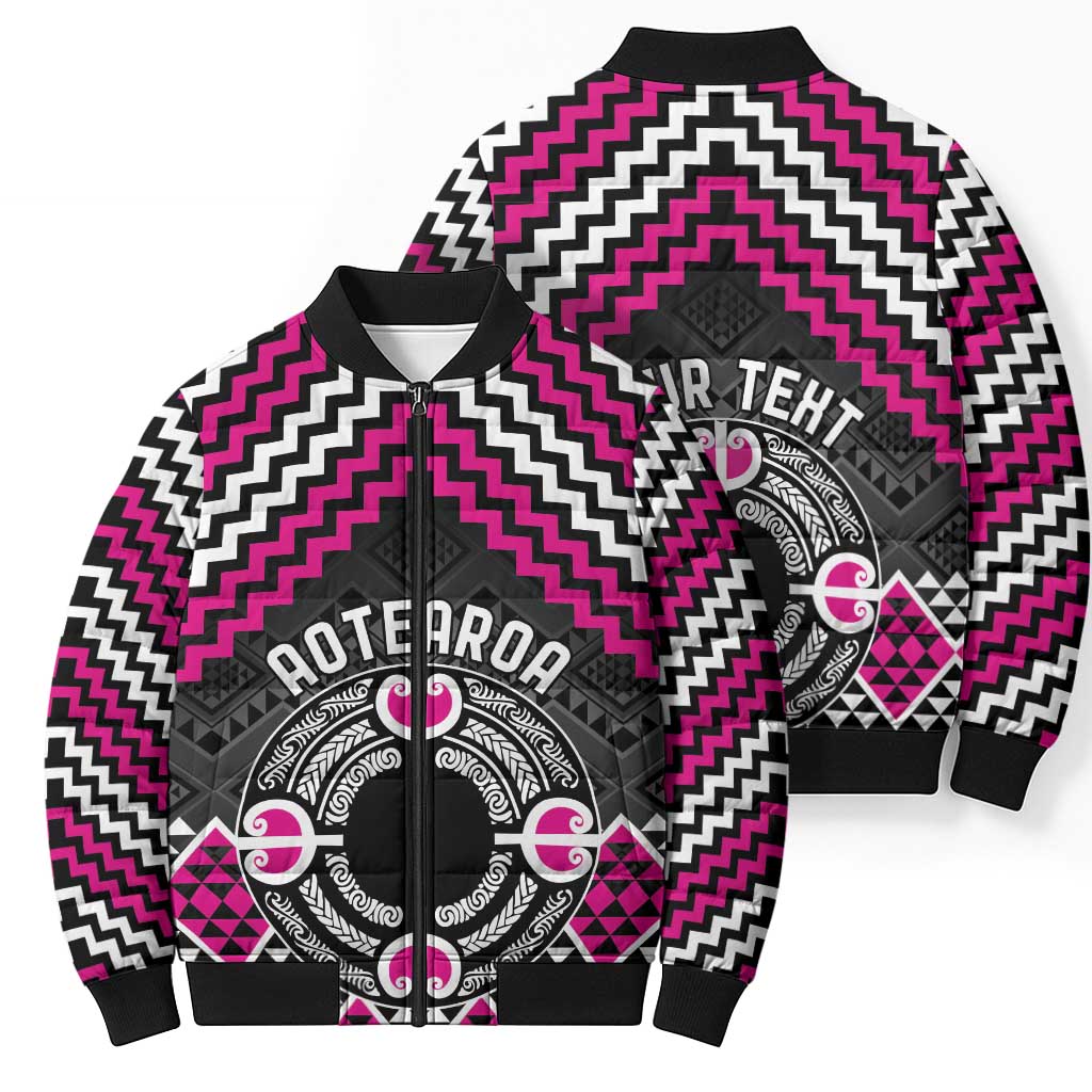 Personalised Aotearoa Niho Taniwha Motif Bomber Puffer Jacket Pink Style - Polynesian Pride
