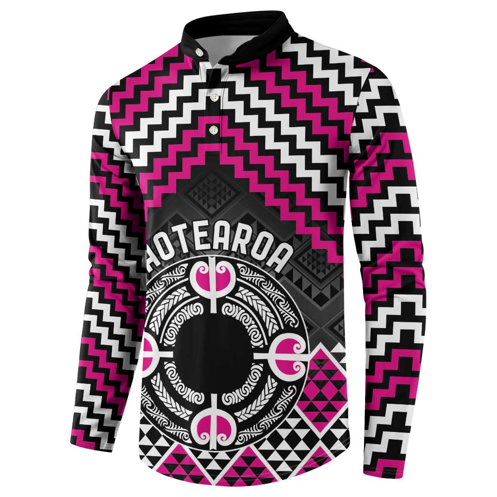 Personalised Aotearoa Niho Taniwha Motif Button Sweatshirt Pink Style