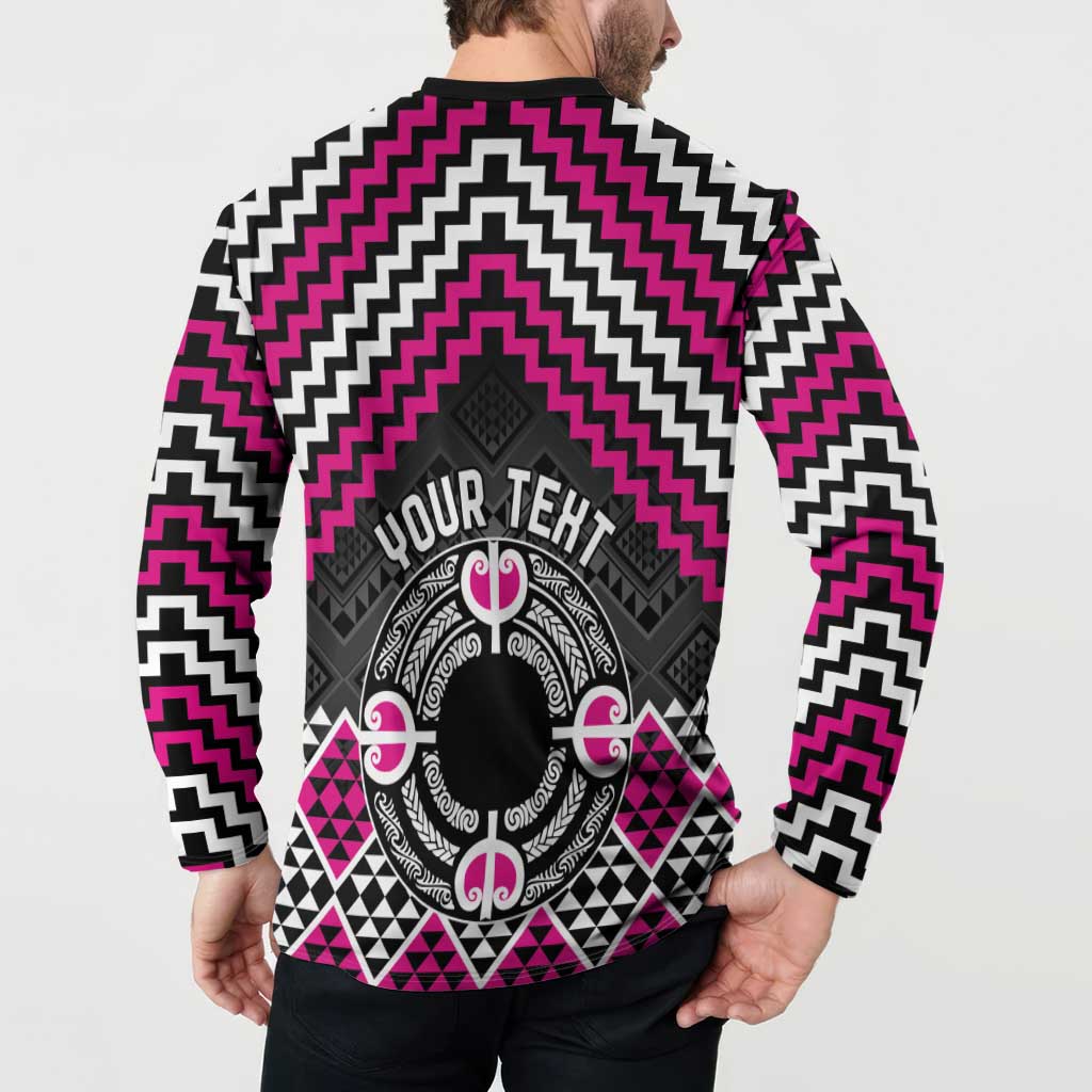 Personalised Aotearoa Niho Taniwha Motif Button Sweatshirt Pink Style