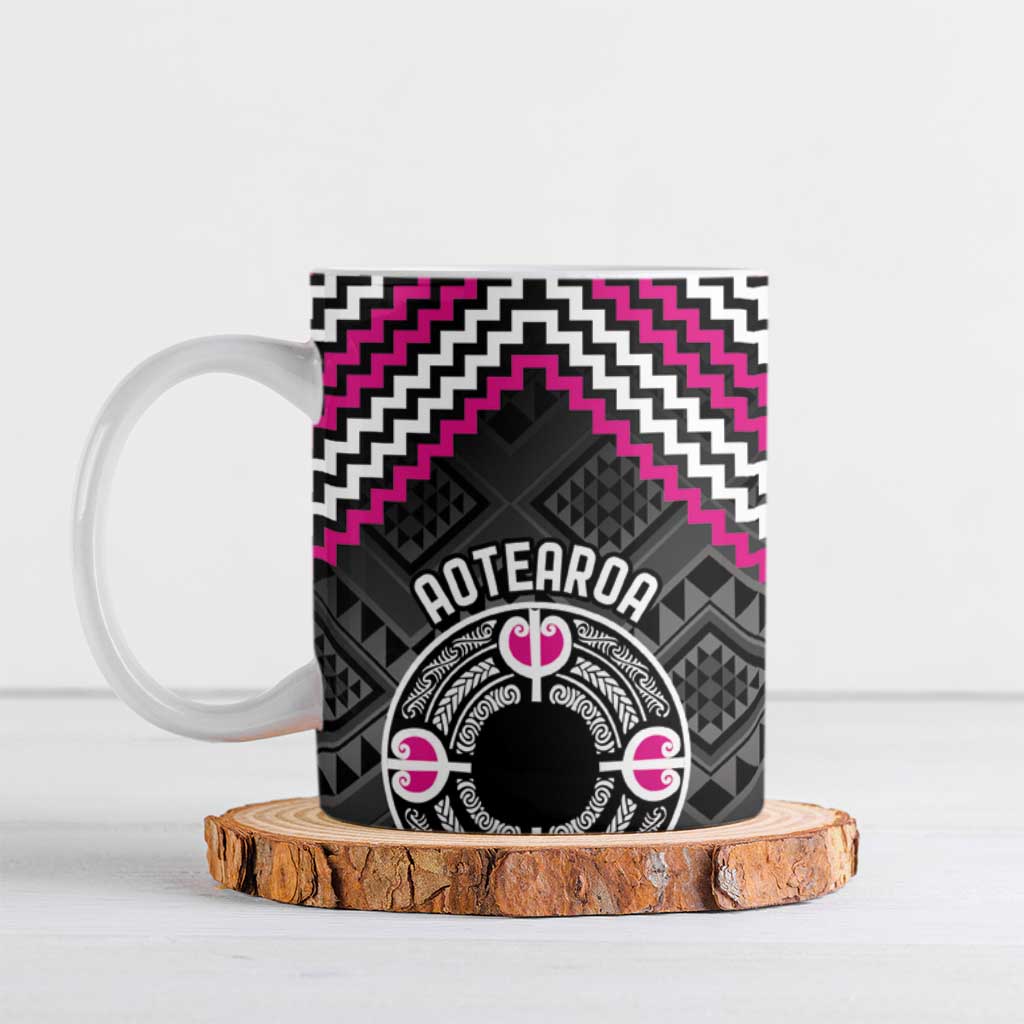 Personalised Aotearoa Niho Taniwha Motif Ceramic Mug Pink Style - Polynesian Pride