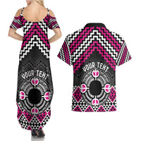 Personalised Aotearoa Niho Taniwha Motif Couples Matching Summer Maxi Dress and Hawaiian Shirt Pink Style