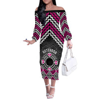 Personalised Aotearoa Niho Taniwha Motif Family Matching Off The Shoulder Long Sleeve Dress and Hawaiian Shirt Pink Style