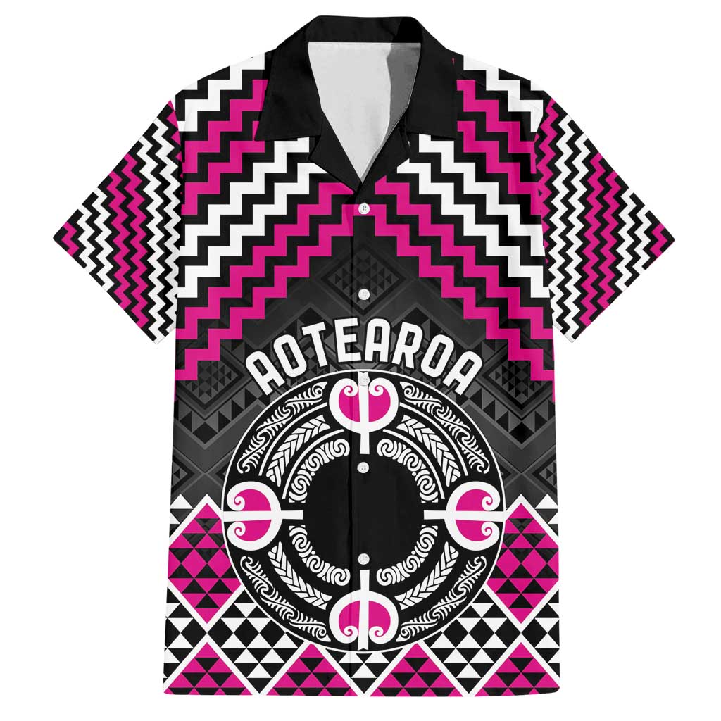 Personalised Aotearoa Niho Taniwha Motif Family Matching Summer Maxi Dress and Hawaiian Shirt Pink Style