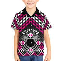 Personalised Aotearoa Niho Taniwha Motif Kid Hawaiian Shirt Pink Style LT9 Kid Pink - Polynesian Pride
