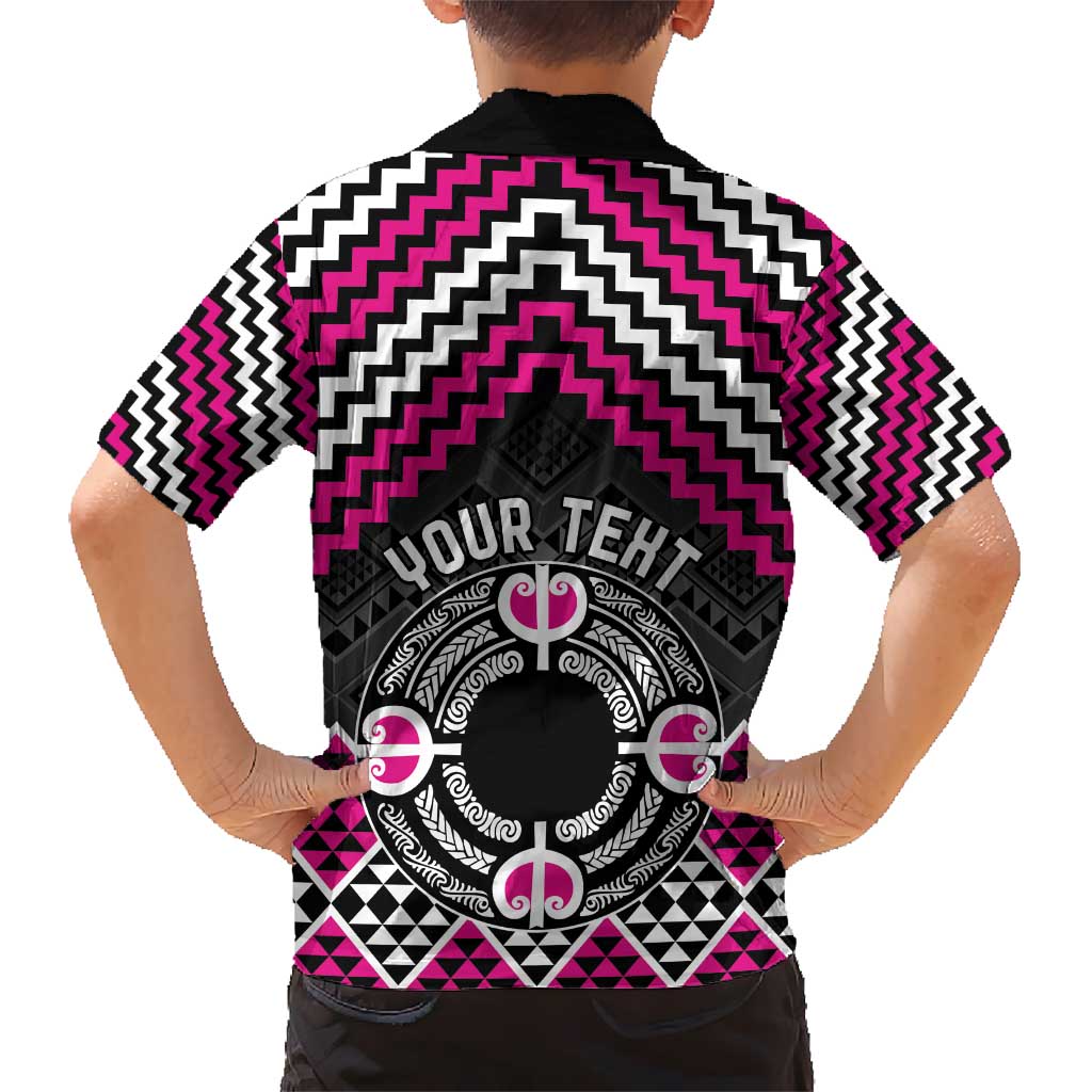 Personalised Aotearoa Niho Taniwha Motif Kid Hawaiian Shirt Pink Style LT9 - Polynesian Pride